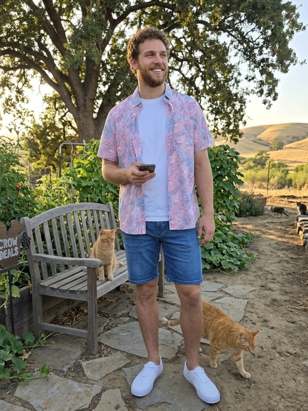 Casual Pink Tropical Print Short-Sleeve Button-Down Shirt